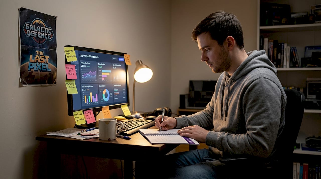 Developer tracking mobile game retention metrics