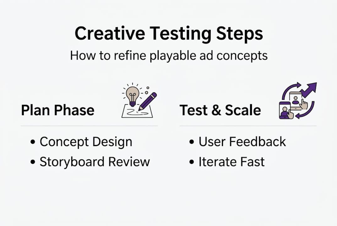Infographic outlining steps for testing playable ads