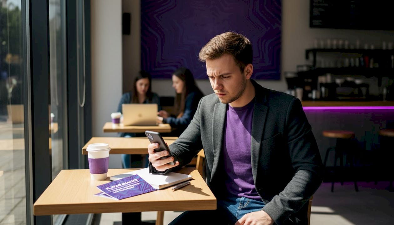 User confused by mobile ad in coffee shop