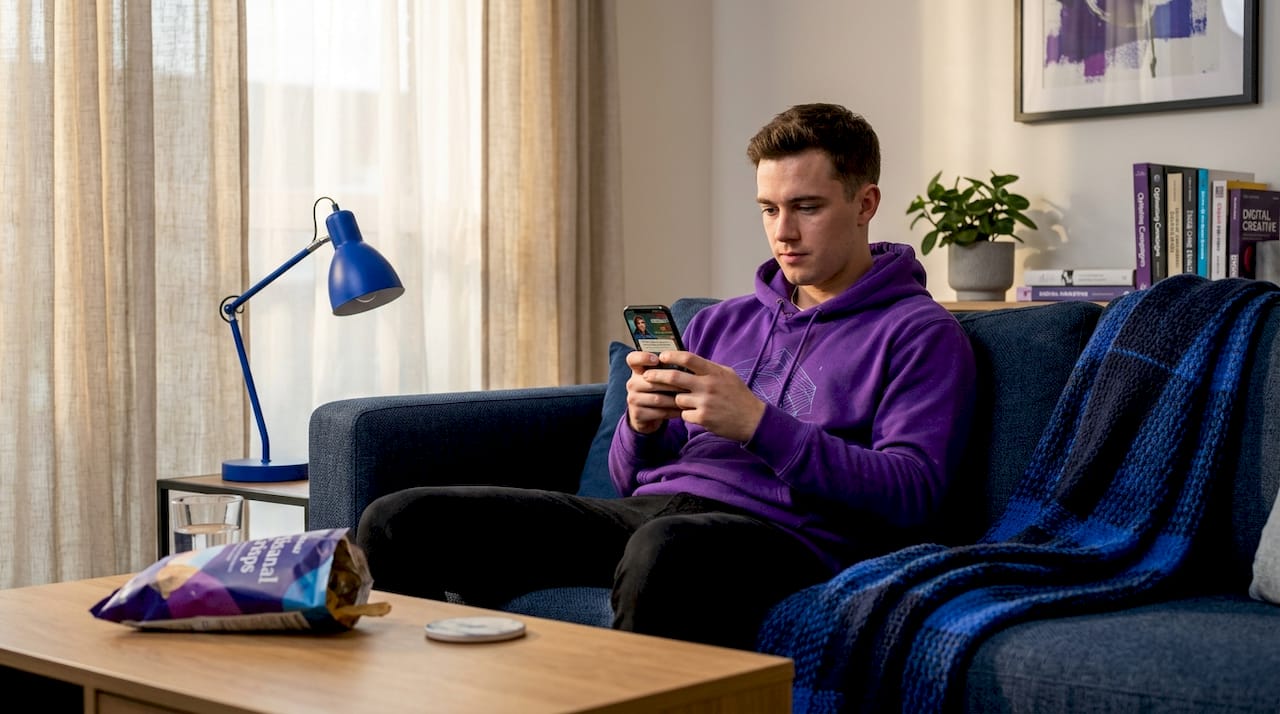 Mobile gamer engaging with immersive story