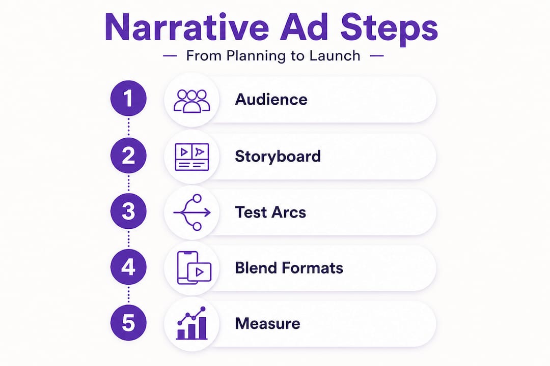 Infographic showing five steps of narrative ad creation