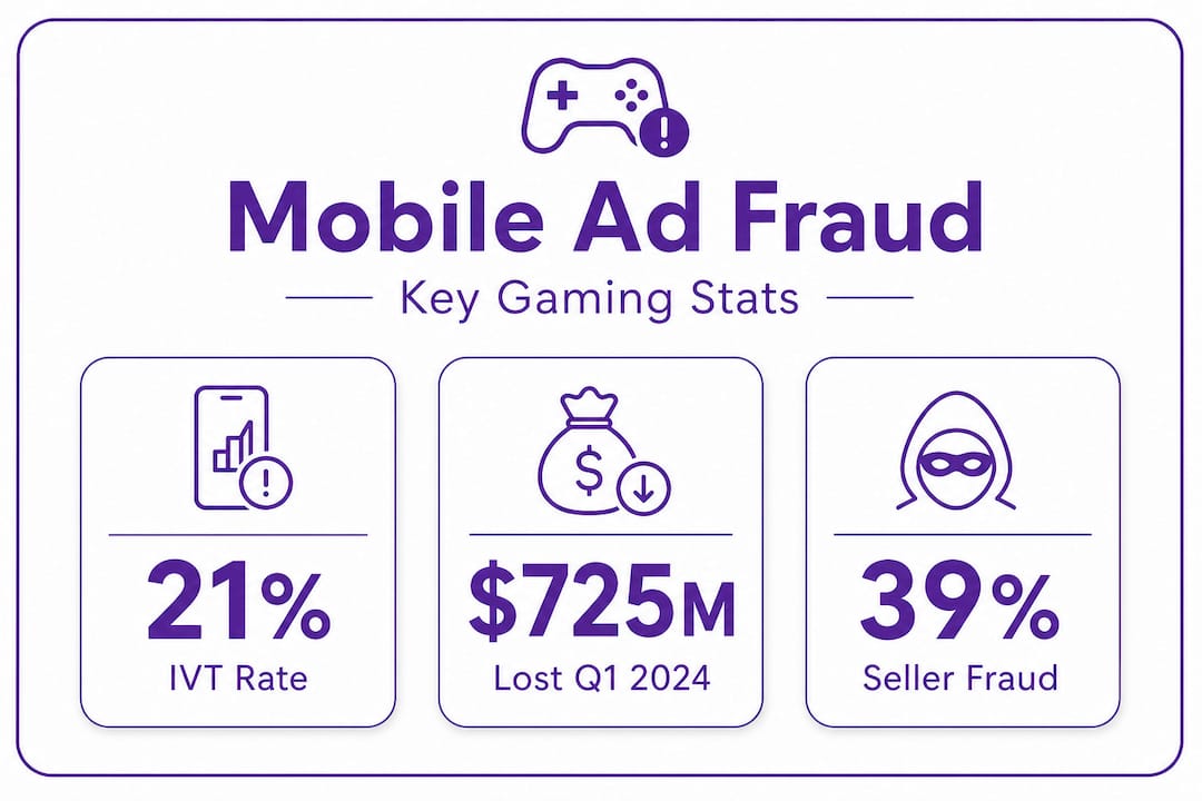 Infographic showing mobile game ad fraud statistics