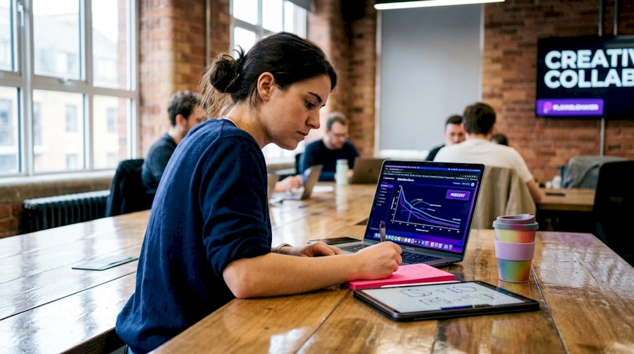 Analyst reviewing ad retention curve data
