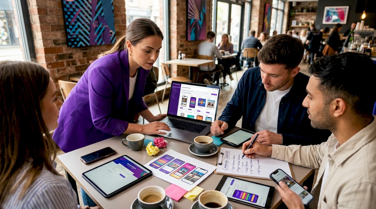 Team reviews mobile ad creative concepts