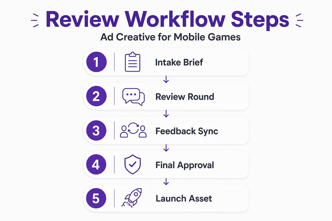 Infographic with steps of ad creative review workflow