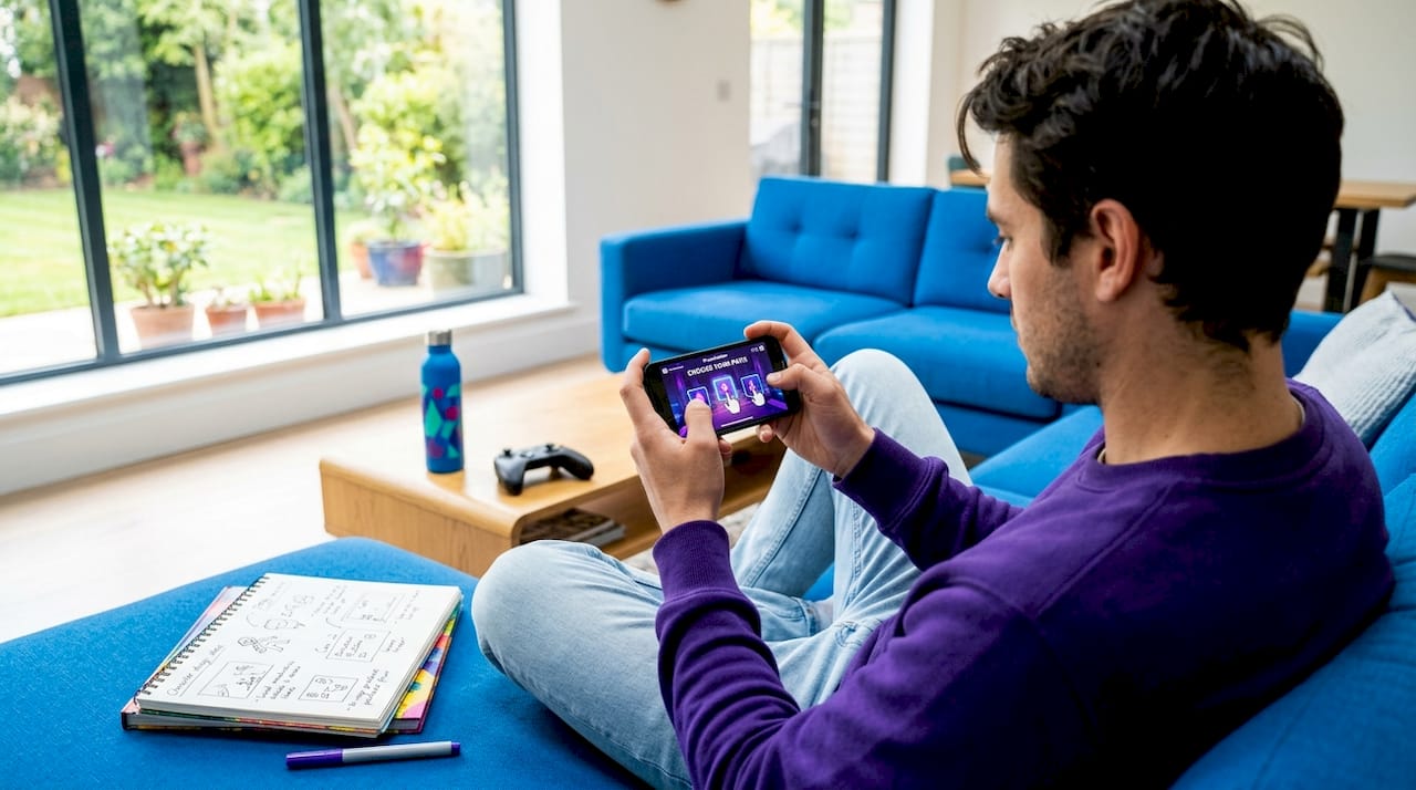 User testing interactive mobile game ad at home