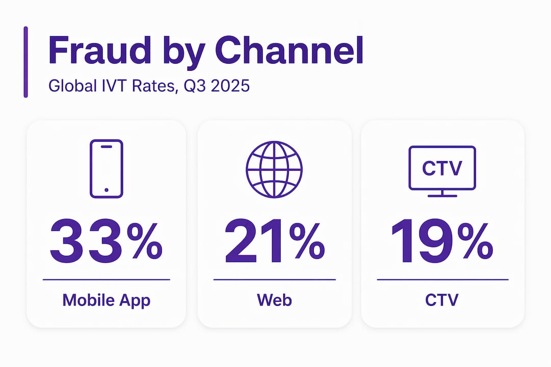 Infographic showing IVT fraud rates by channel