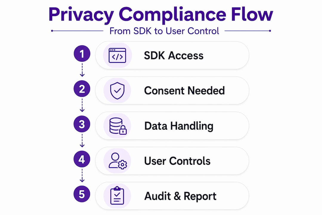 Infographic showing mobile ad privacy compliance flow