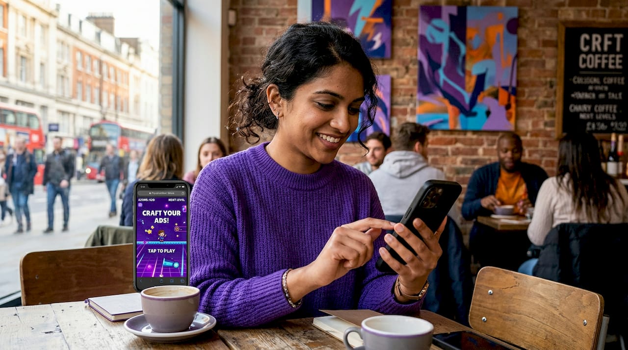 User interacting with playable ad on smartphone