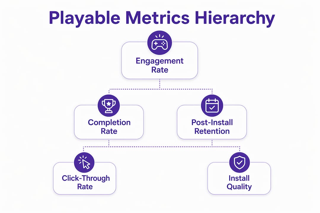 Hierarchy infographic of playable ads metrics
