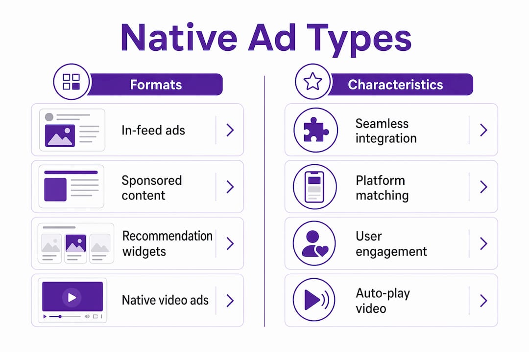 Infographic comparing native ad formats and characteristics