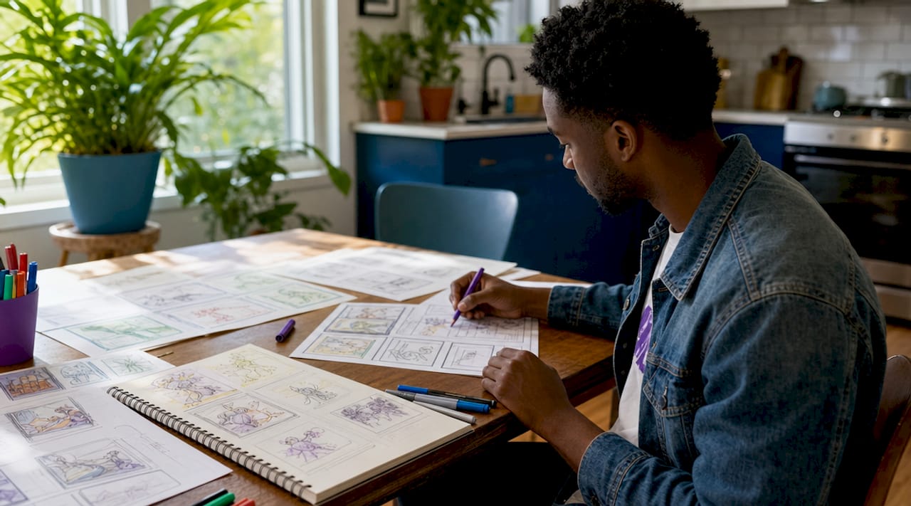 Graphic designer hands preparing game ad assets