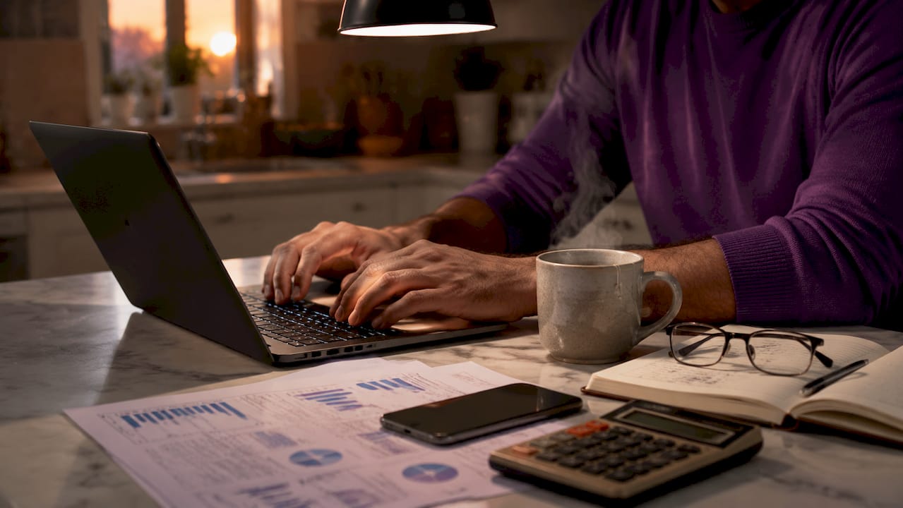 Hands working on ad campaign budget analytics