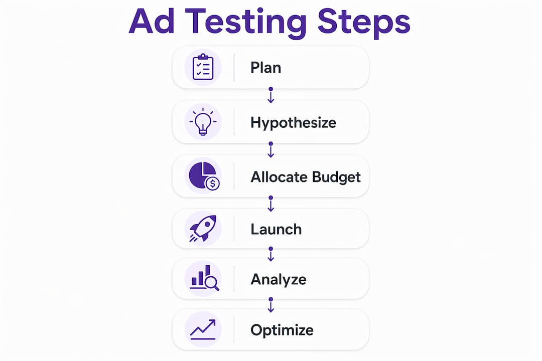 Infographic illustrating ad creative testing steps