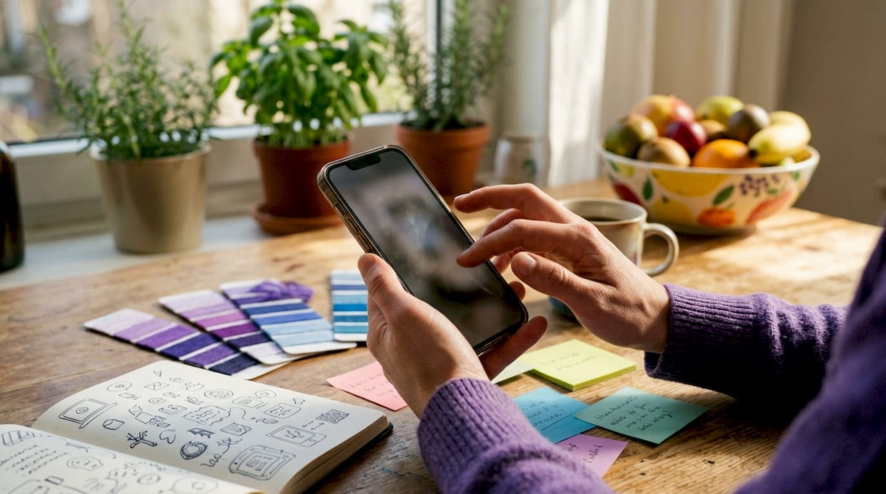Hands interacting with mobile ad on smartphone