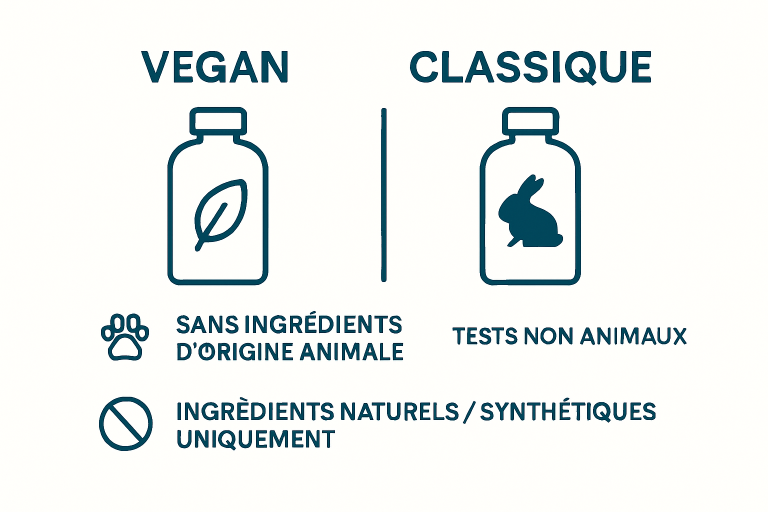 Comparaison visuelle entre produits capillaires vegan et traditionnels