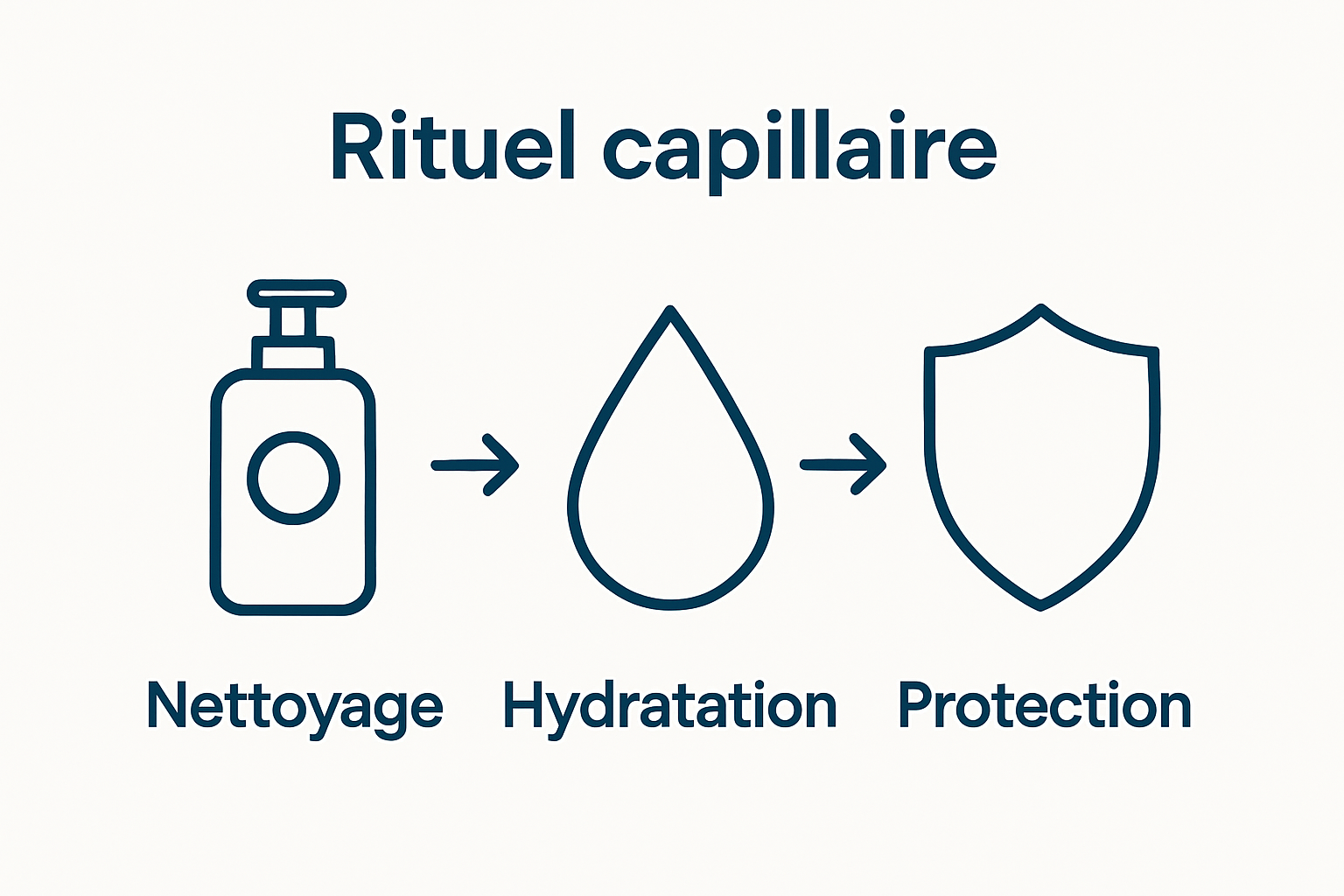 Infographic showing three essential haircare ritual stages: cleaning, hydration, protection