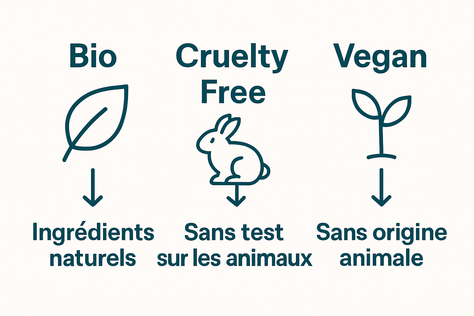 Infographie comparant labels Bio, Cruelty Free et Vegan pour cosmétiques responsables