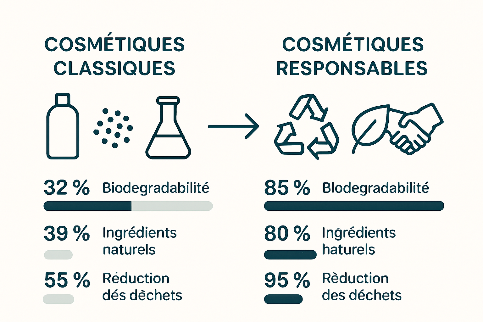 Infographic comparing environmental impact between traditional and responsible cosmetics