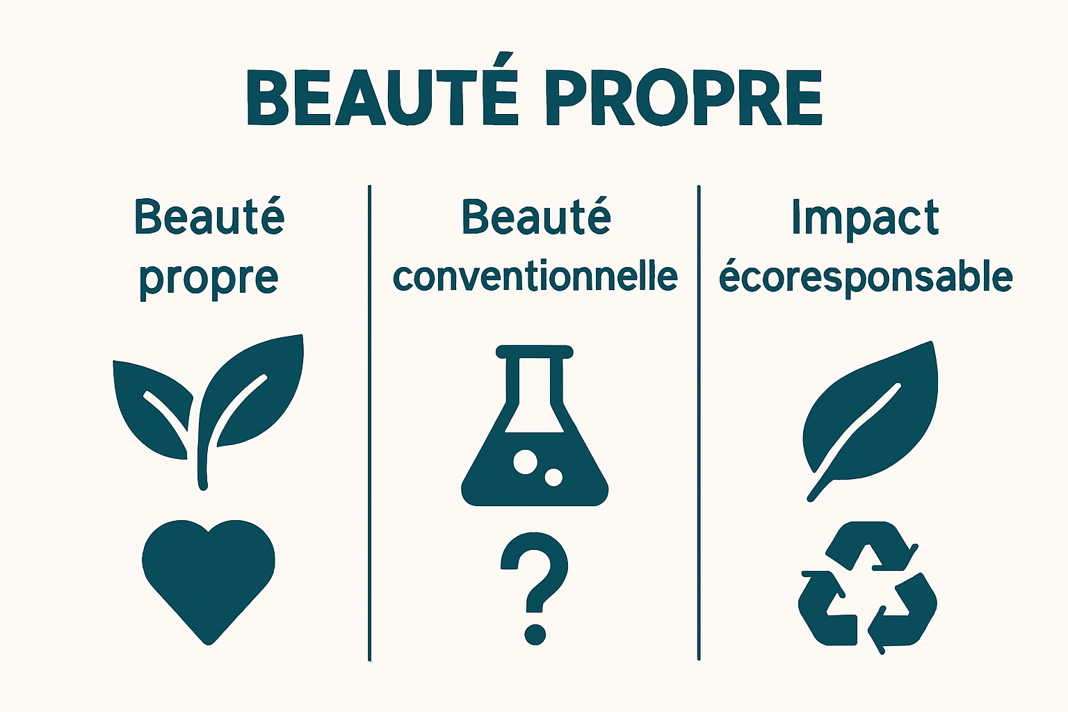 Comparison chart of clean beauty vs. conventional beauty vs. eco-impact