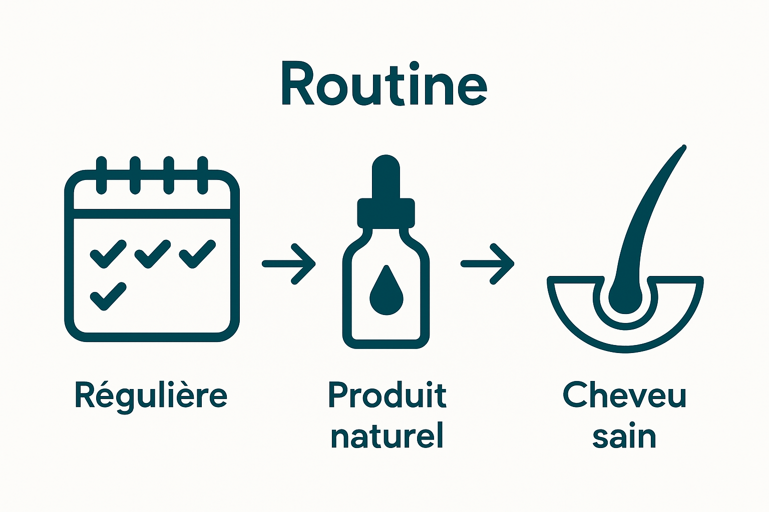 Icons showing schedule, natural product, and healthy hair strand