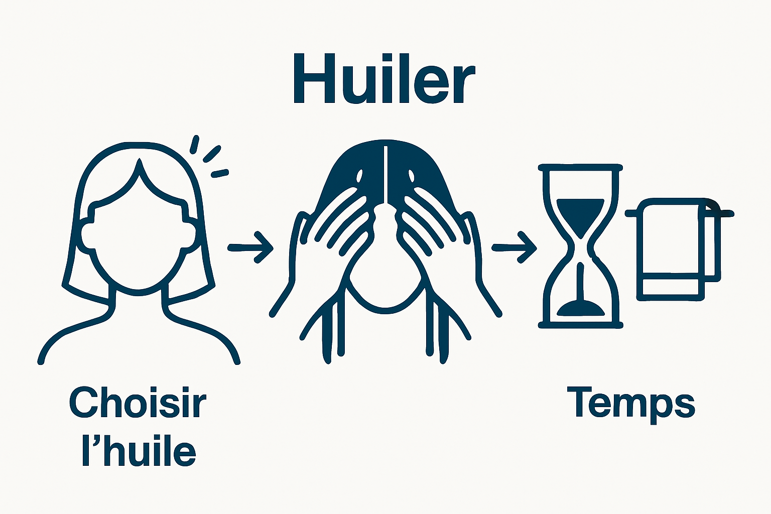 Simple visual sequence showing hair oil routine steps