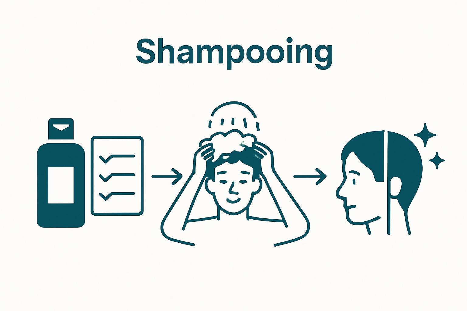 Simple 3-step visual: buy, apply, observe hair results