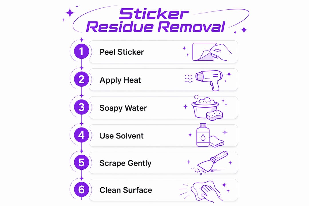 Infographic showing sticker residue removal steps