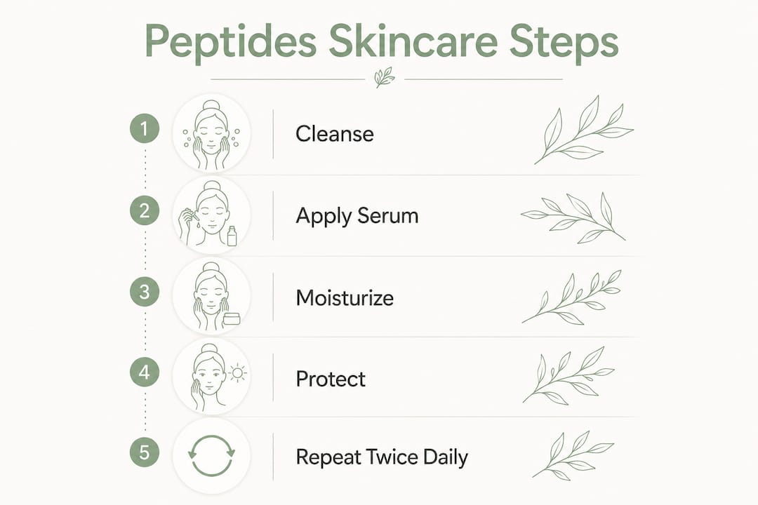 Infographic illustrating key peptide skincare routine steps