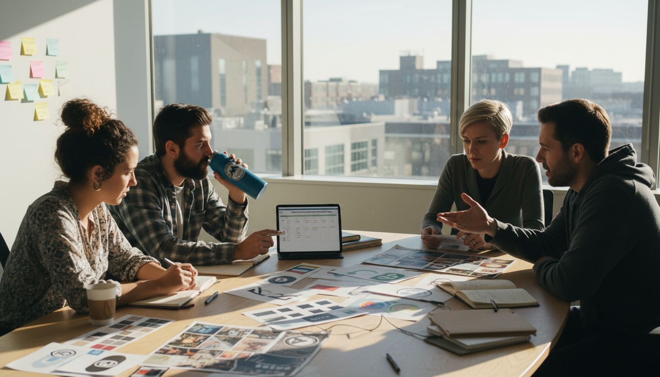SME team collaborating on brand refresh in office