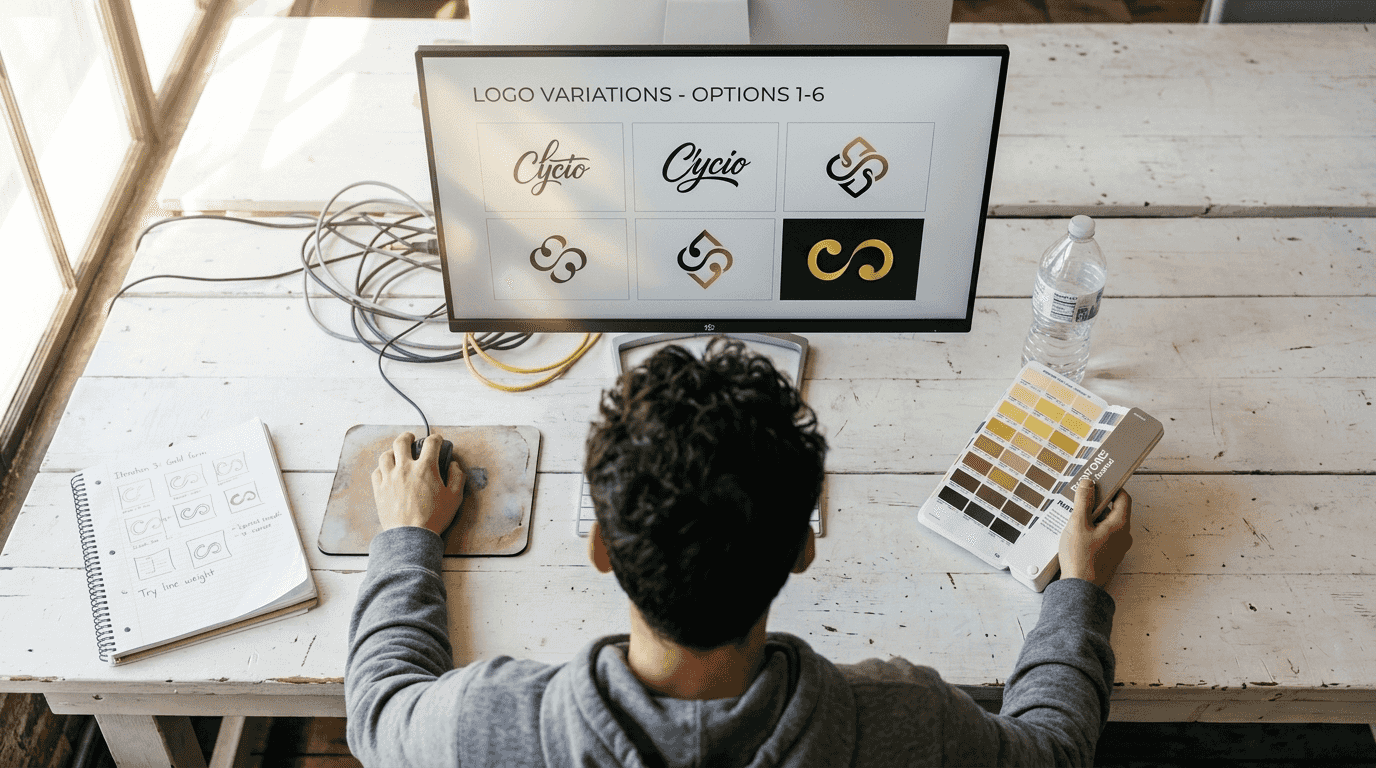 Designer creating adaptable logo variations