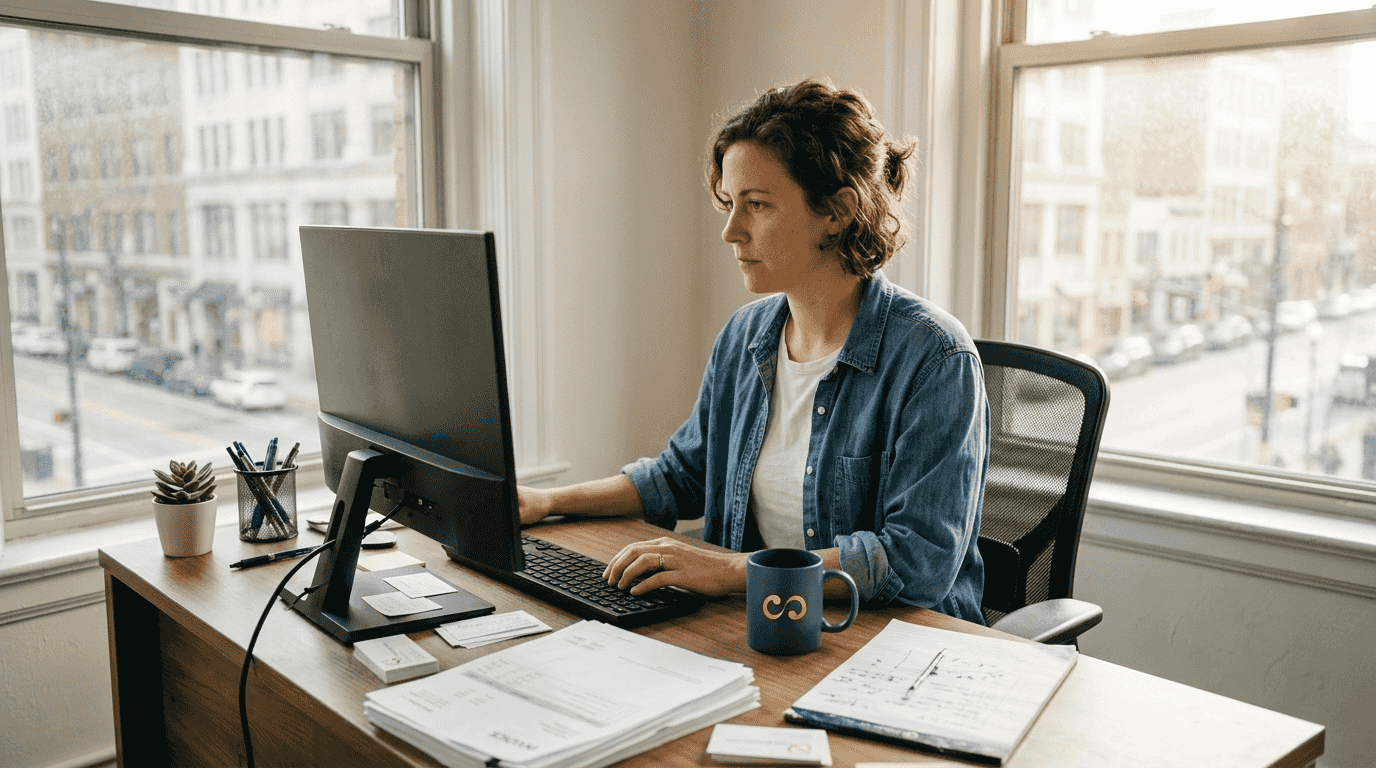 Business owner updates brand website office