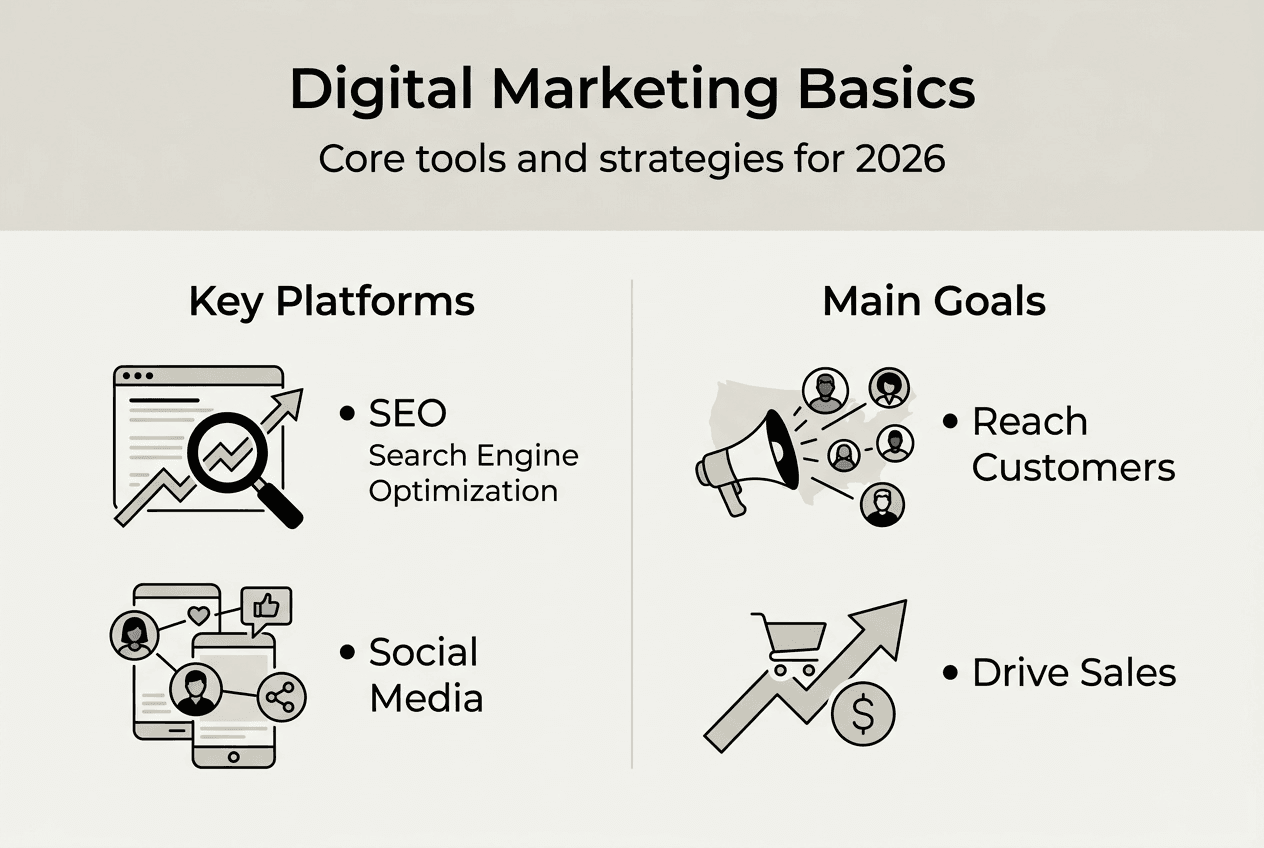 Infographic with core digital marketing components