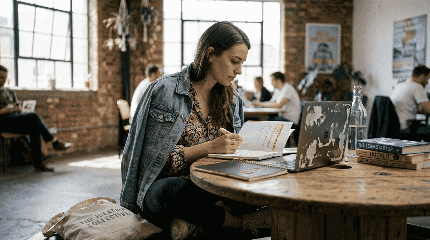 Entrepreneur researching niche market in coworking space