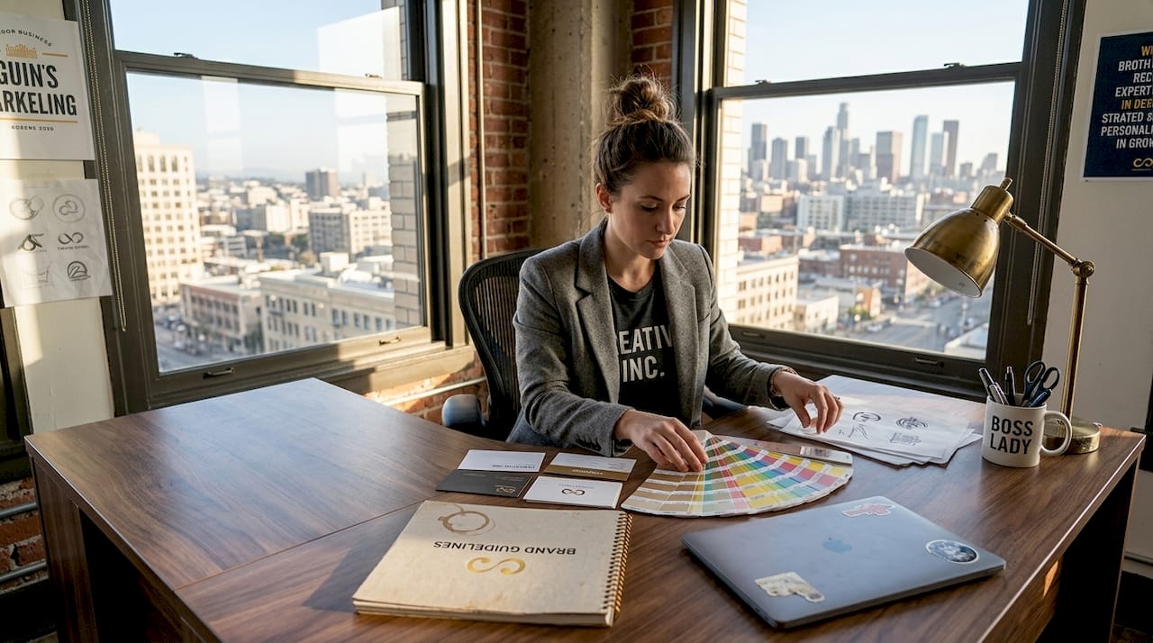 Small business owner working on brand identity