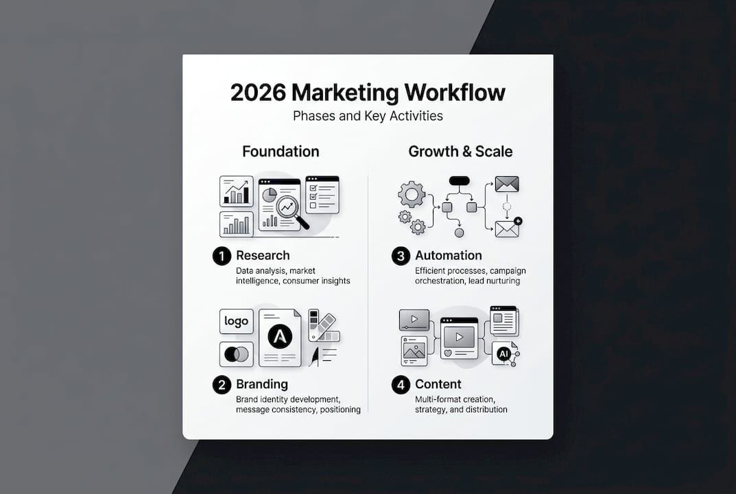 Infographic showing 2026 marketing workflow phases