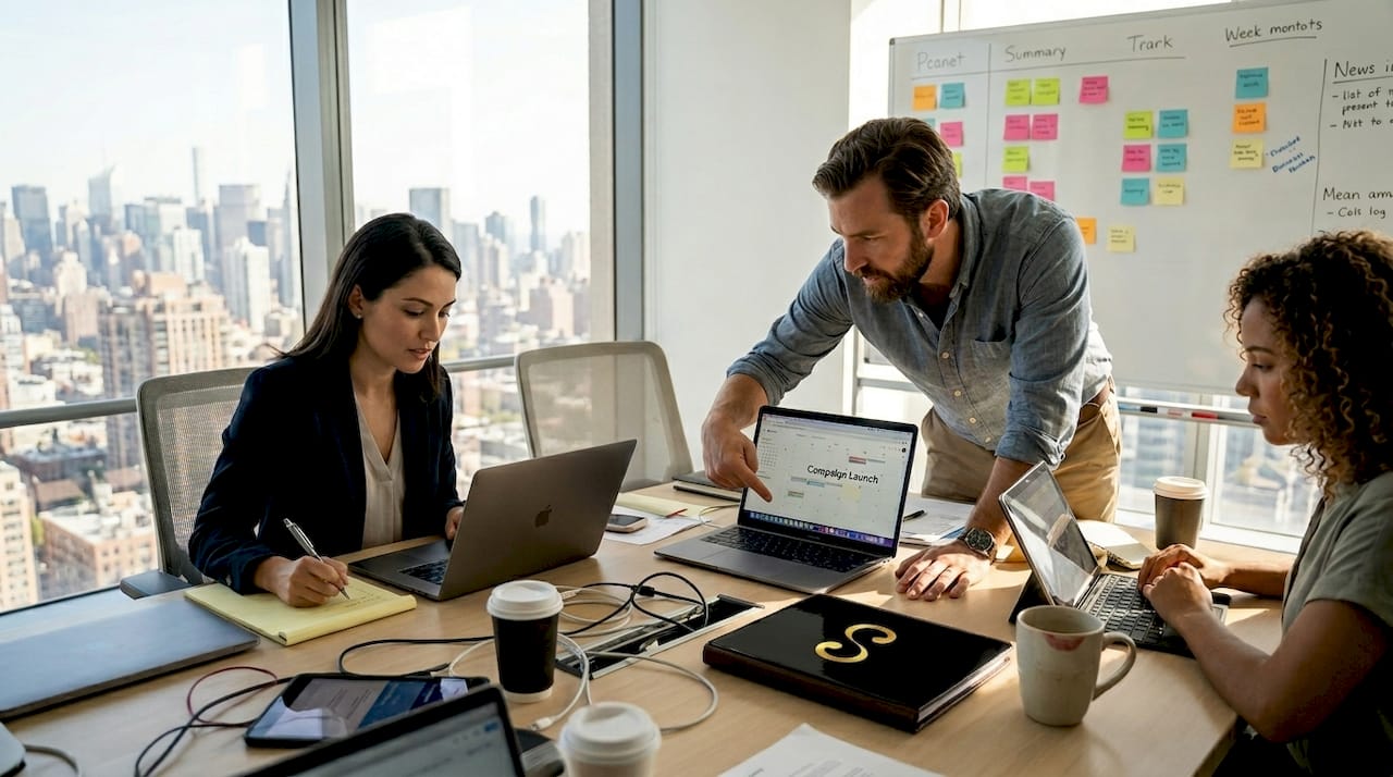 Team working on digital marketing workflow