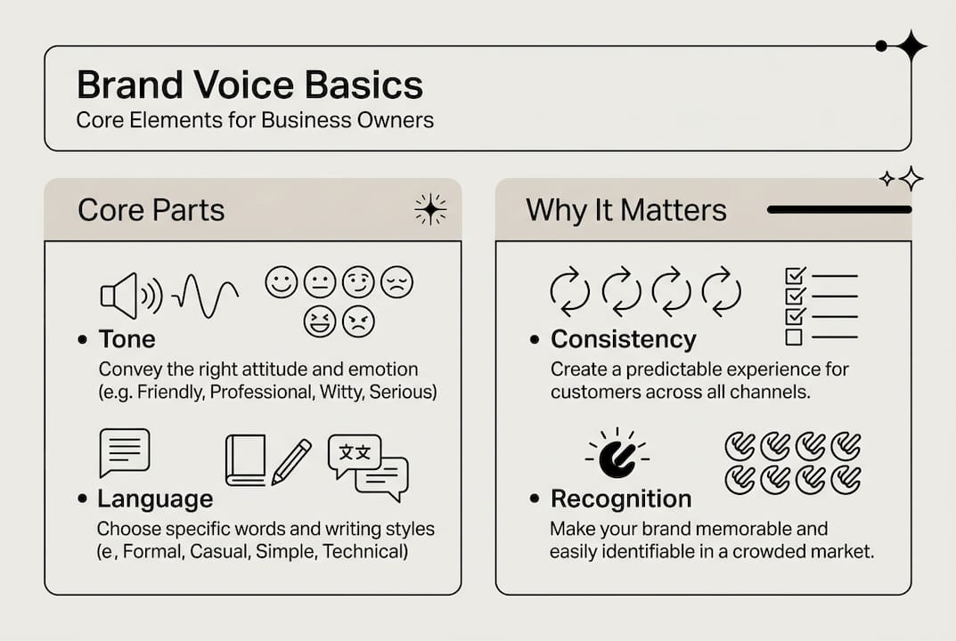 Infographic outlining core brand voice elements