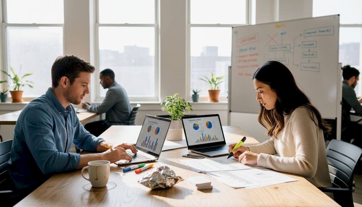 Creative team reviewing campaign optimization results