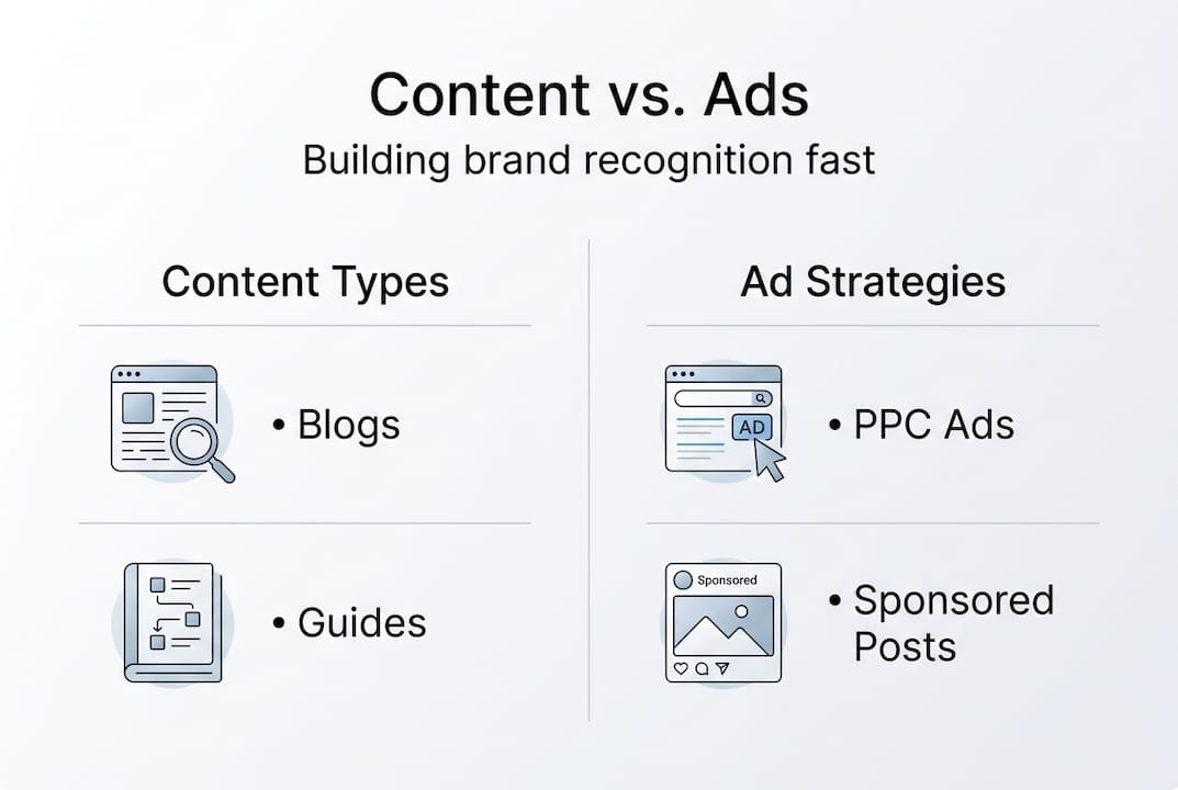 Infographic comparing content and ad strategies