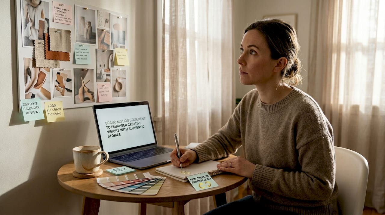 Entrepreneur planning branding with mood board