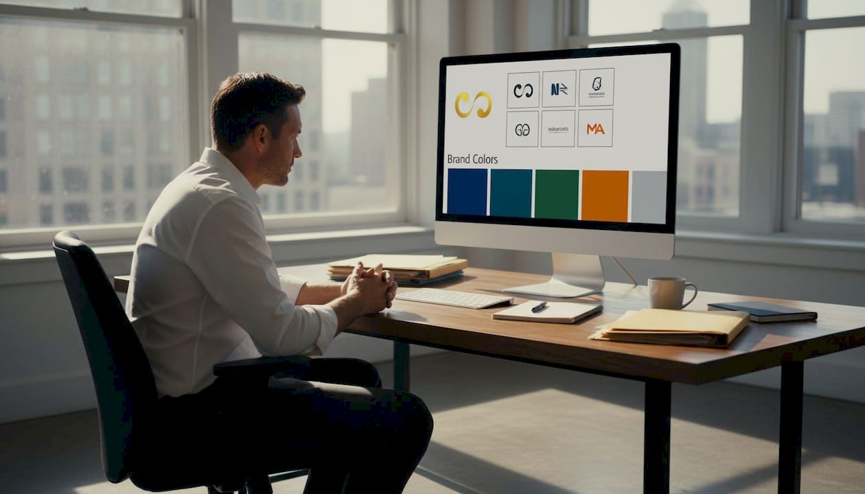 Man viewing brand assets for business consistency
