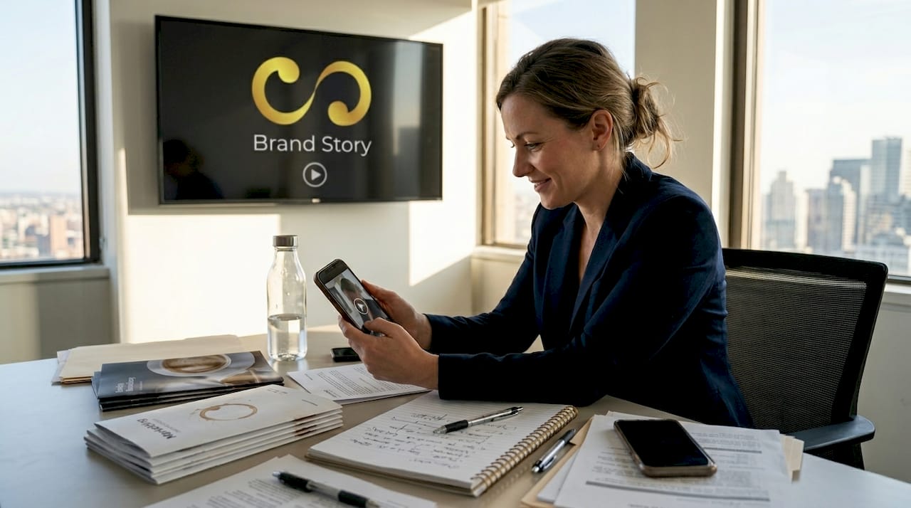 Business owner reviewing video for marketing