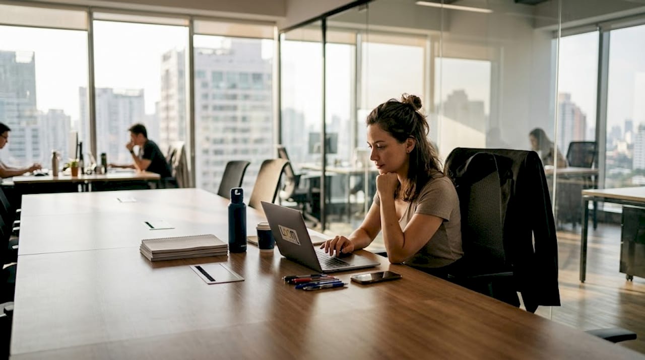 Marketer automating tasks at modern desk