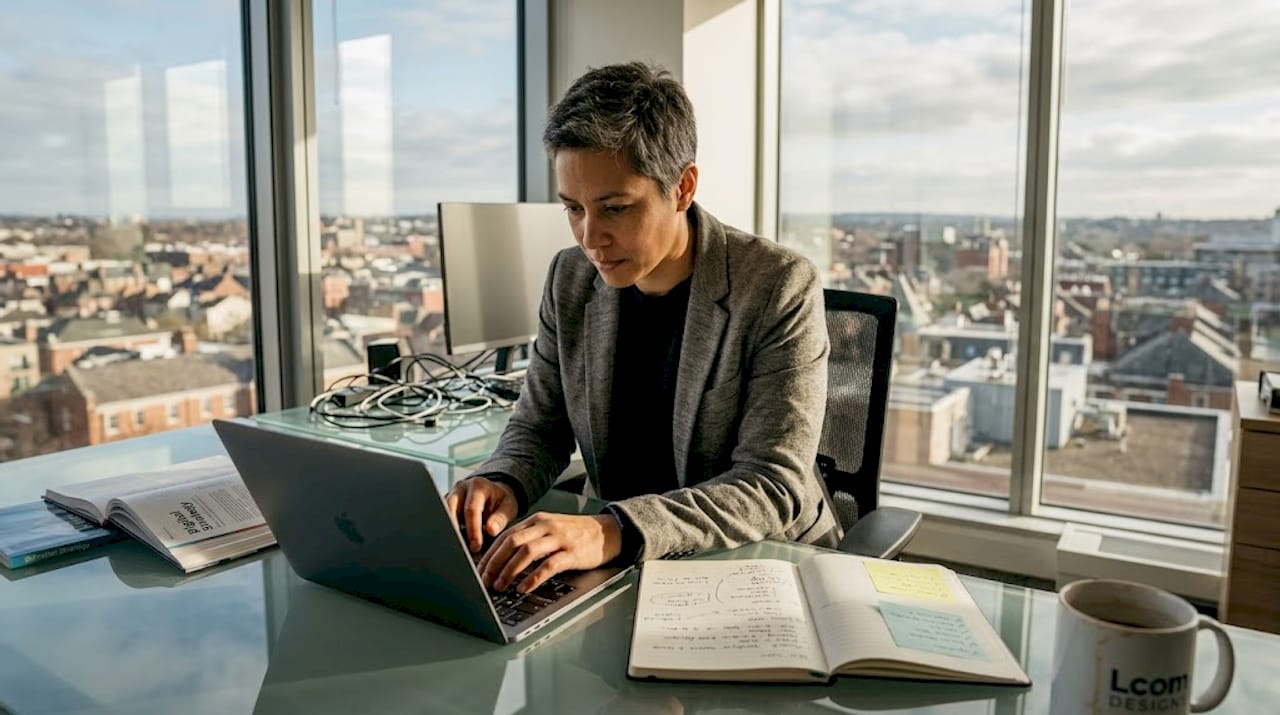 Business professional planning SEO strategy in office