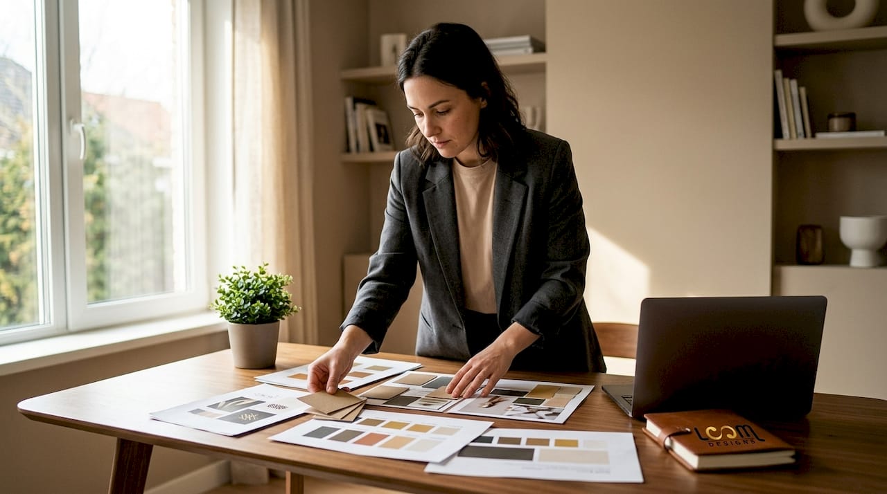 Brand manager reviewing visual identity elements