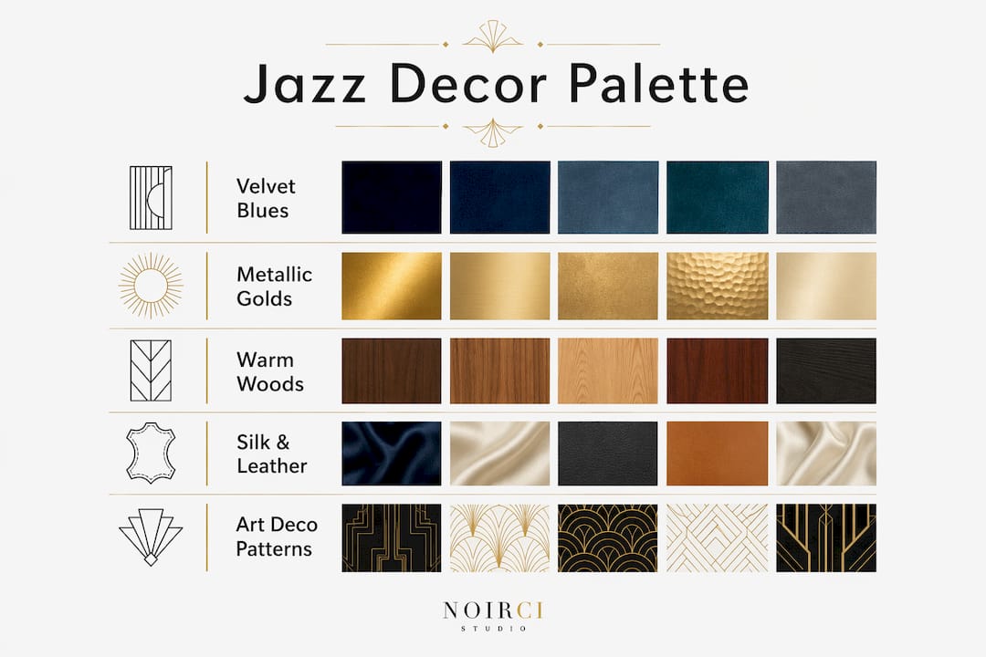 Infographic showing jazz decor colors and textures