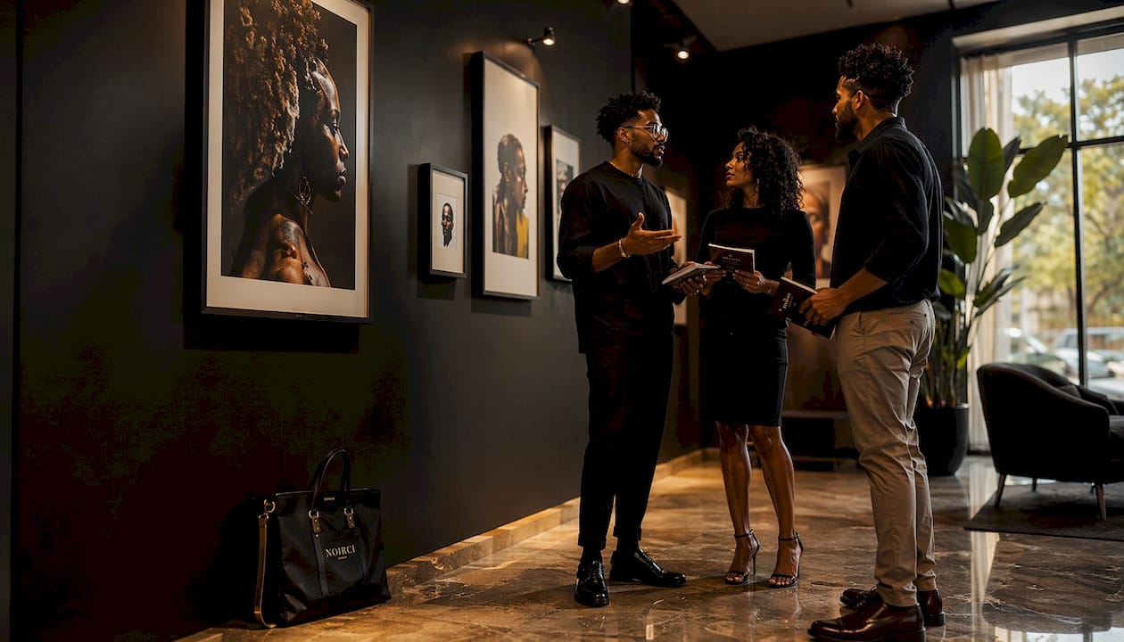 Visitors viewing framed giclée prints in gallery