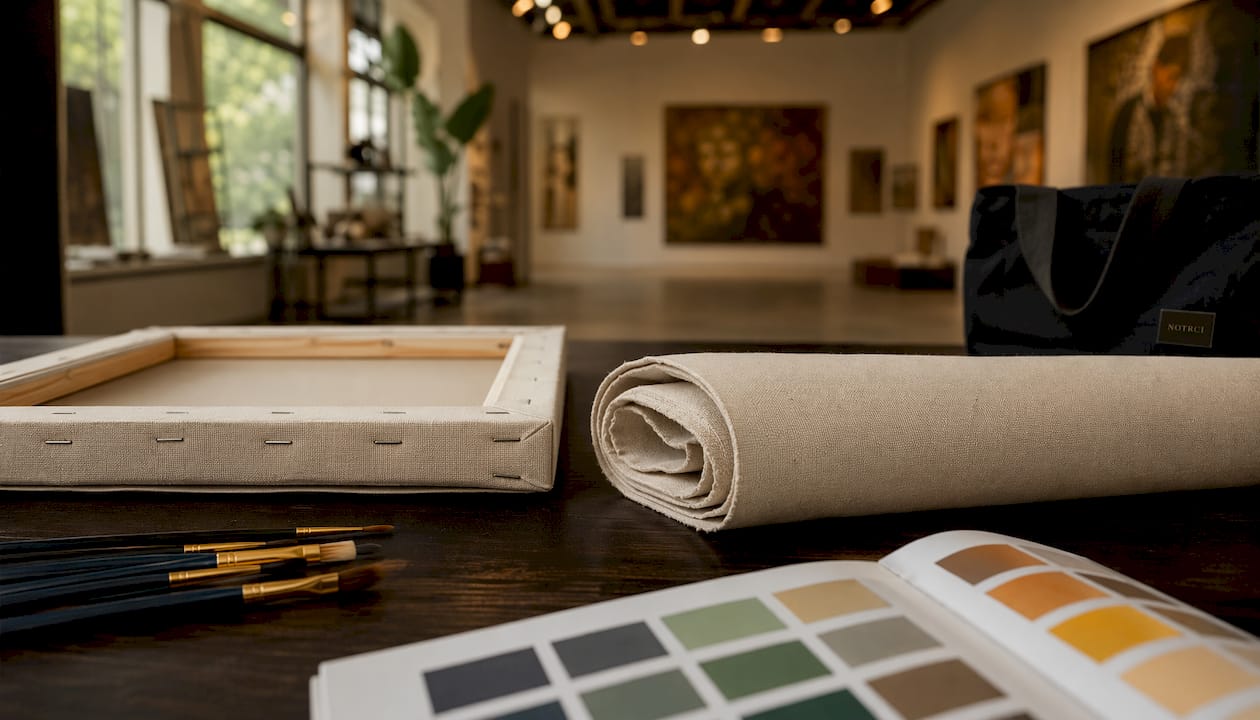 Close comparison of stretched and rolled canvas edges