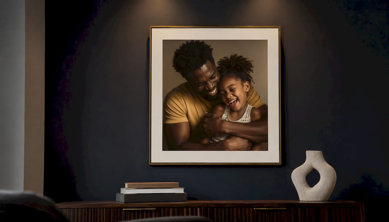 Framed tender father daughter portrait art